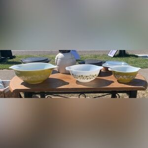 Pyrex Vintage Spring Blossom green mixing bowls set of 3